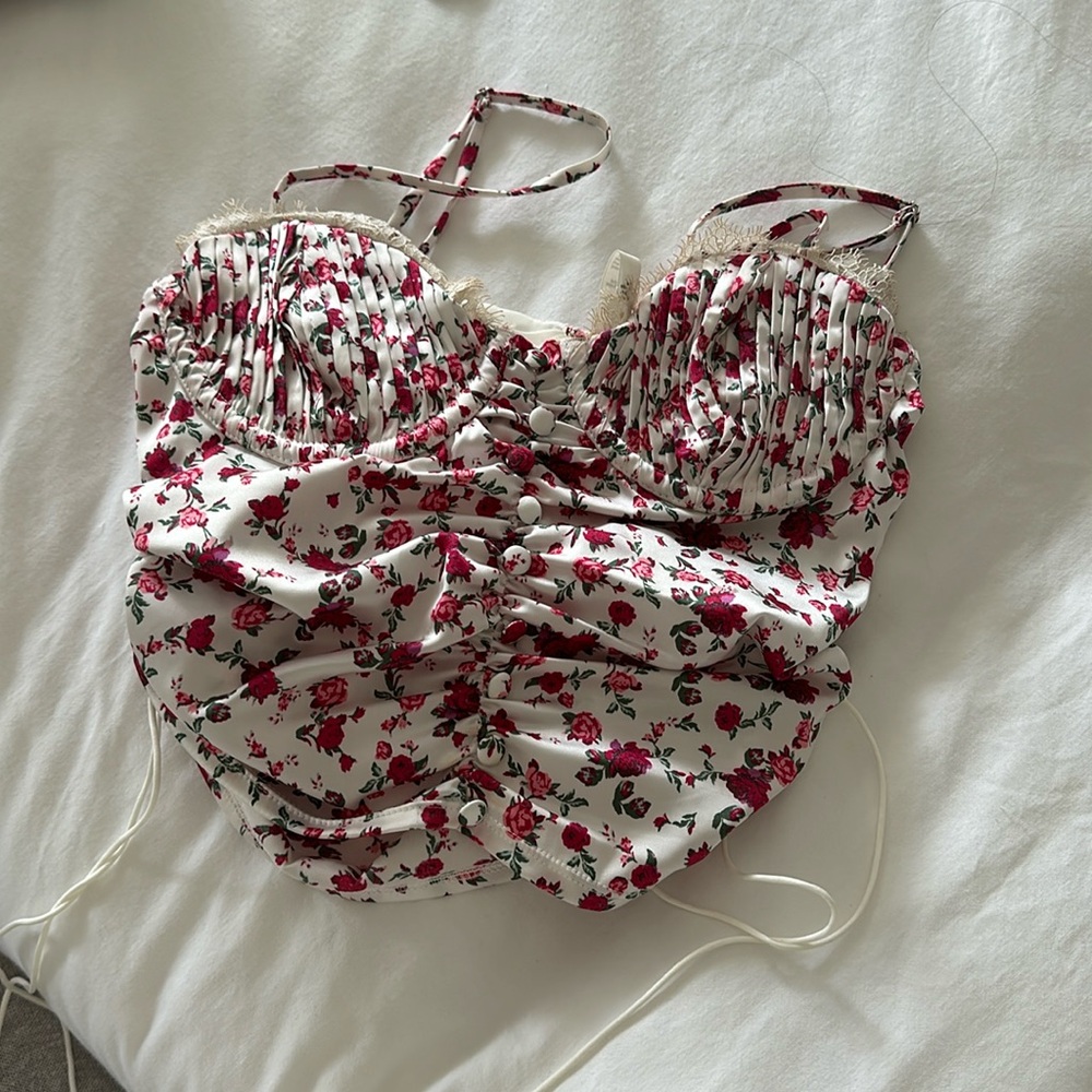 For Love and Lemons Crop Top (Pink and White)
